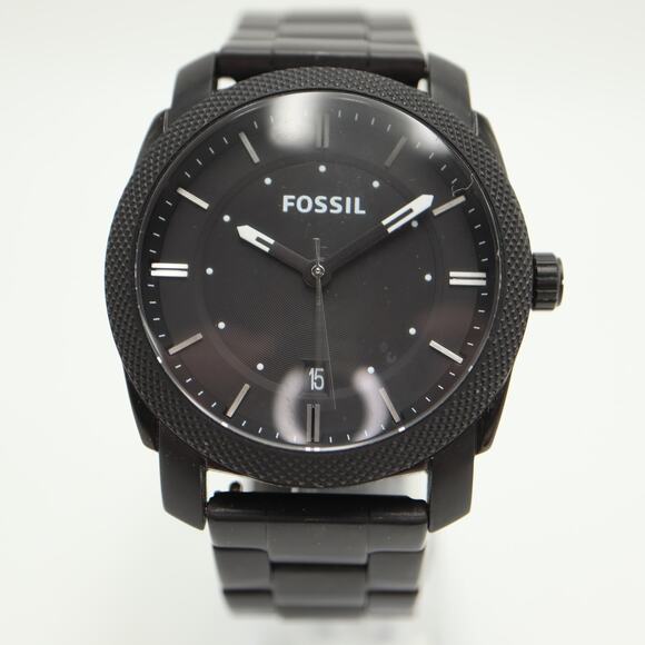 Fossil Machine Men's 42mm Date Watch FS5393 Black Stainless Steel w New Battery - Picture 5 of 11